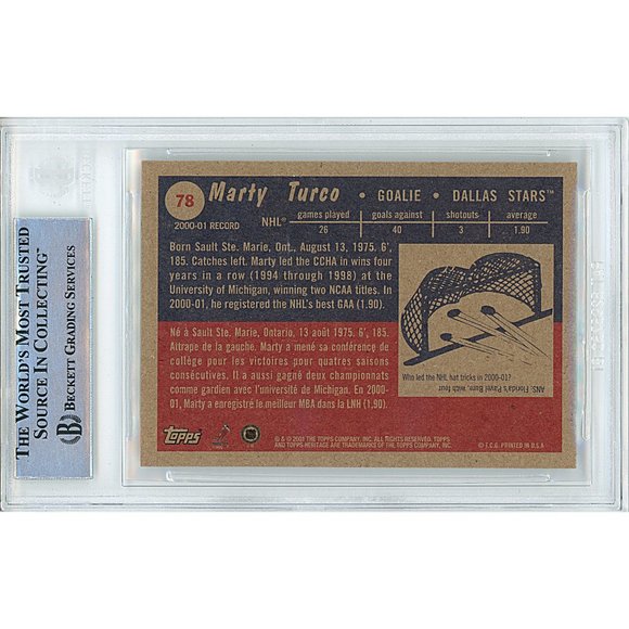 Marty Turco Signed '01-02 Topps Heritage Hockey Card Beckett Stars Autograph BAS - Picture 2 of 5